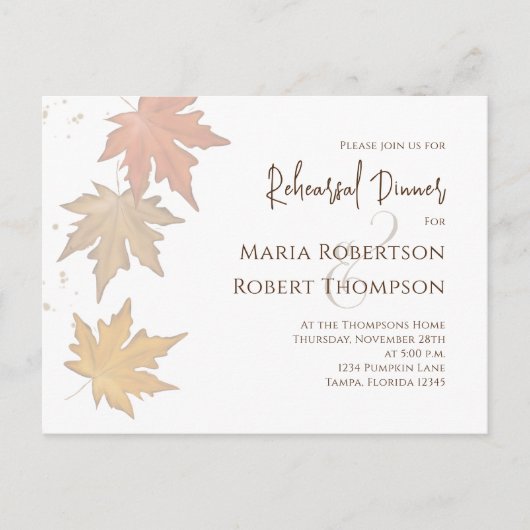 Rehearsal Dinner Autumn Greenery Leaves QR Code ポストカード (正面)