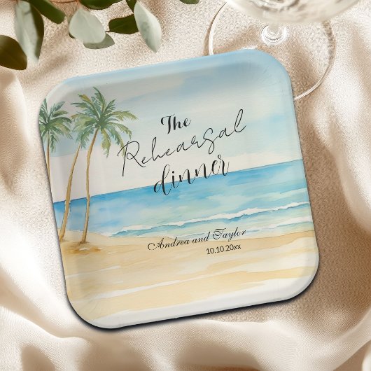 Rehearsal Dinner Beach and Palm Trees Wedding ペーパープレート