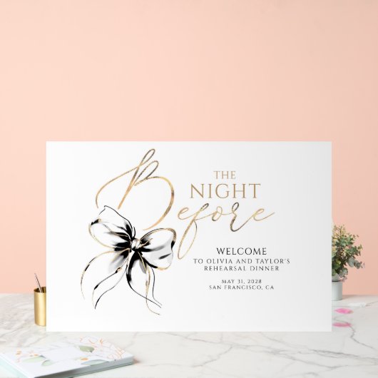 Rehearsal Dinner Black Bow Welcome アクリルサイン (ウェディング)