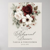 Rehearsal Dinner burgundy white elegant welcome ポスター (正面)