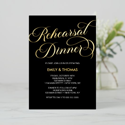 Rehearsal dinner Elegant Foil Invitation 箔招待状 (立ち正面)