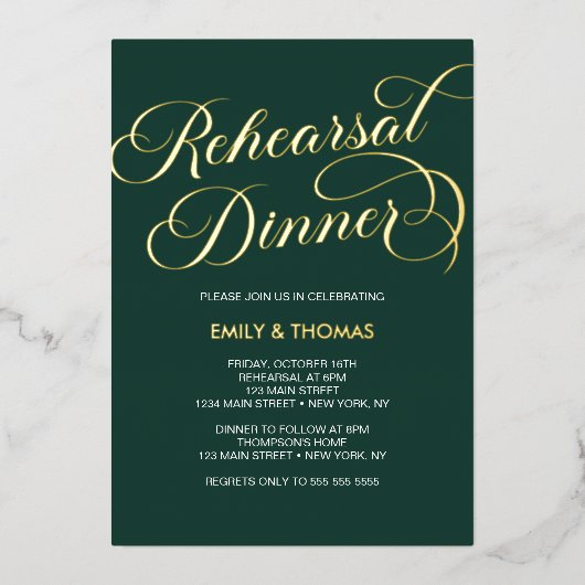 Rehearsal dinner Elegant Invitation Foil Invitatio 箔招待状 (正面)