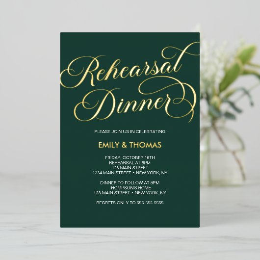 Rehearsal dinner Elegant Invitation Foil Invitatio 箔招待状 (立ち正面)