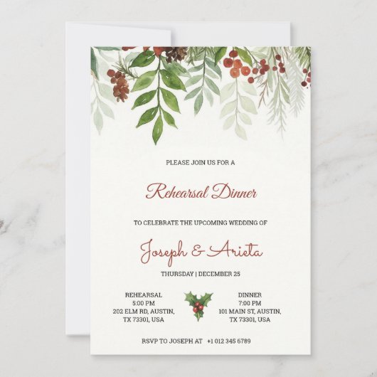 Rehearsal dinner Invitation card floral design 招待状 (正面)