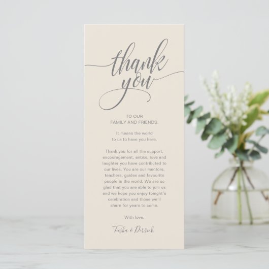Rehearsal Dinner Place Setting Thank you Card プログラム (スタンド正面)