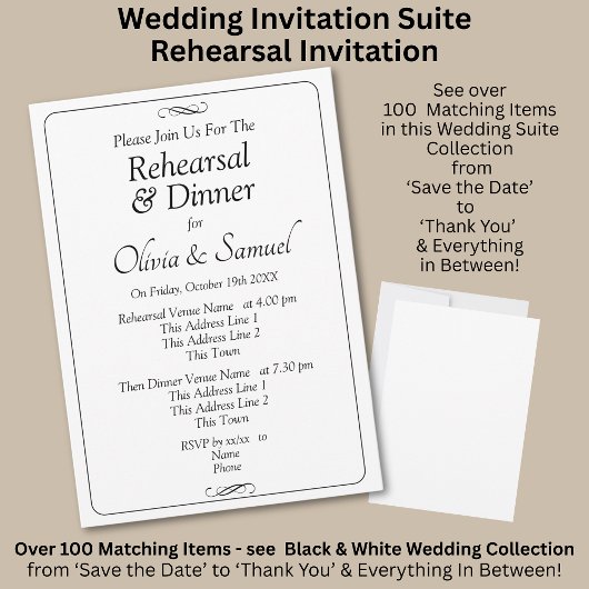 Rehearsal Invitation Card Black & White Infinity 招待状