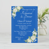 Rehearsal Invitation Card Cobalt Blue & White Rose 招待状 (スタンド正面)