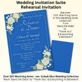 Rehearsal Invitation Card Cobalt Blue & White Rose 招待状