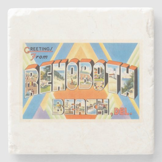 Rehobothのビーチのデラウェア州DE Vintage Travel郵便はがき ストーンコースター (正面)