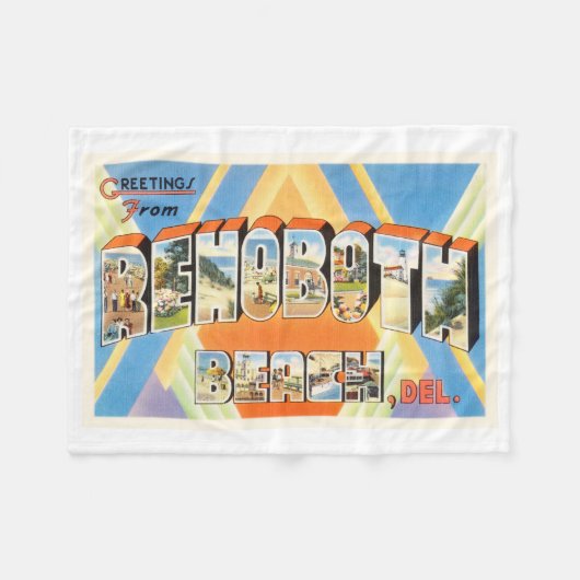 Rehobothのビーチのデラウェア州DE Vintage Travel郵便はがき フリースブランケット (正面(横))