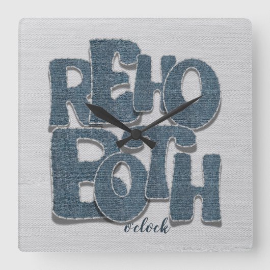 Rehoboth Delaware Beach Denim Letter Wall Clock スクエア壁時計 (正面)
