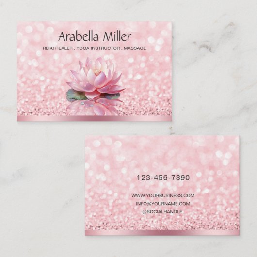 Reiki Healer Yoga Instructor Bokeh Lotus Pink  名刺 (正面/裏面)
