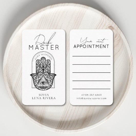Reiki Master Hamsa Hand Evil Eye Yoga Therapist 予約カード