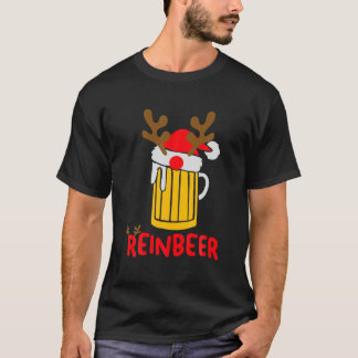 Reinbeer Santa Clausトナカイ飲みビールおもしろい Tシャツ