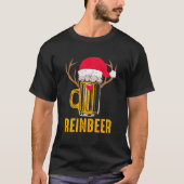Reinbeer Santa Clausトナカイ飲みビールおもしろい Tシャツ (正面)