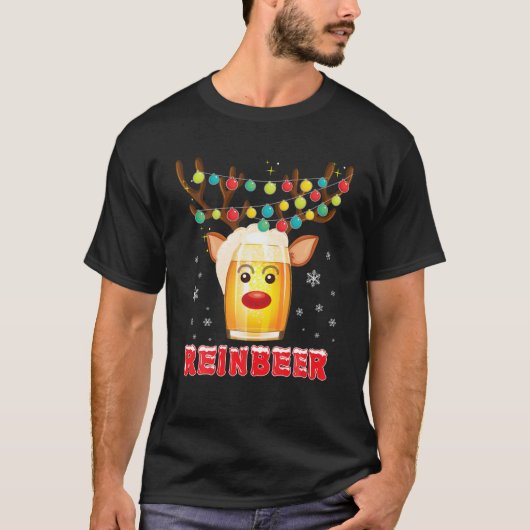 Reinbeer Santa Claus Reindeer Beer Christmas Drink Tシャツ (正面)