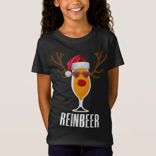 Reinbeer Santa's Hat Reindeer Beer Glassクリスマス Tシャツ (正面)