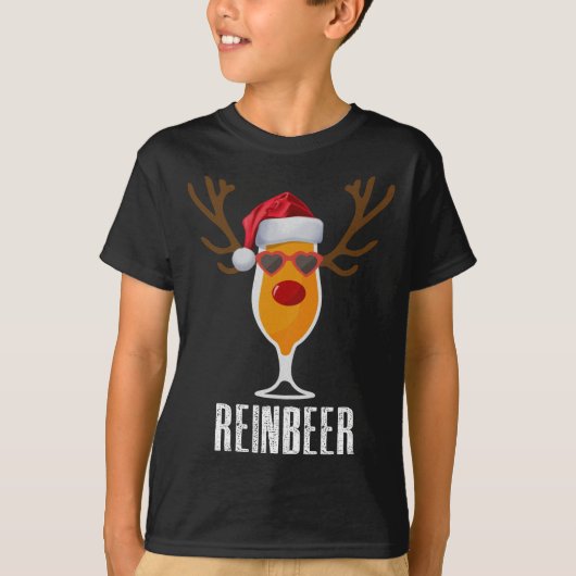 Reinbeer Santa's Hat Reindeer Beer Glassクリスマス Tシャツ (正面)