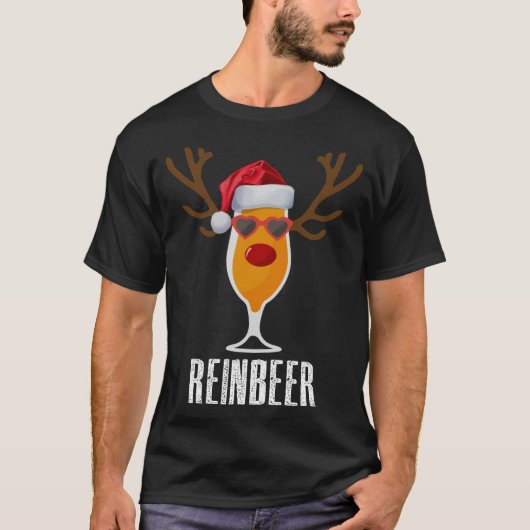 Reinbeer Santa's Hat Reindeer Beer Glassクリスマス Tシャツ (正面)