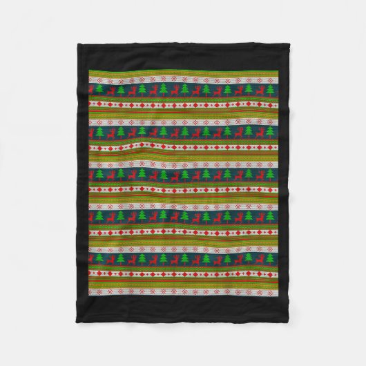 Reindeer And Christmas Tree Knit Pattern フリースブランケット (正面)