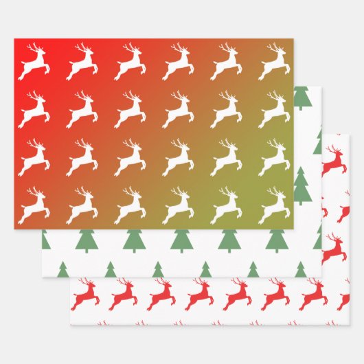 Reindeer And Trees Christmas Pattern Gift Wrapping ラッピングペーパーシート (セット)