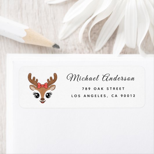 Reindeer Baby Shower Return Address Label ラベル (インサイチュ)