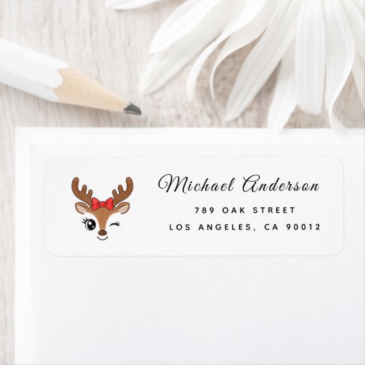  Reindeer Baby Shower Return Address Label ラベル (インサイチュ)