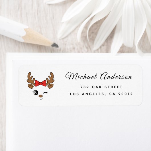  Reindeer Baby Shower Return Address Label ラベル (インサイチュ)