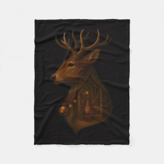Reindeer Barn Gnome Christmas Fleece Blanket フリースブランケット (正面)