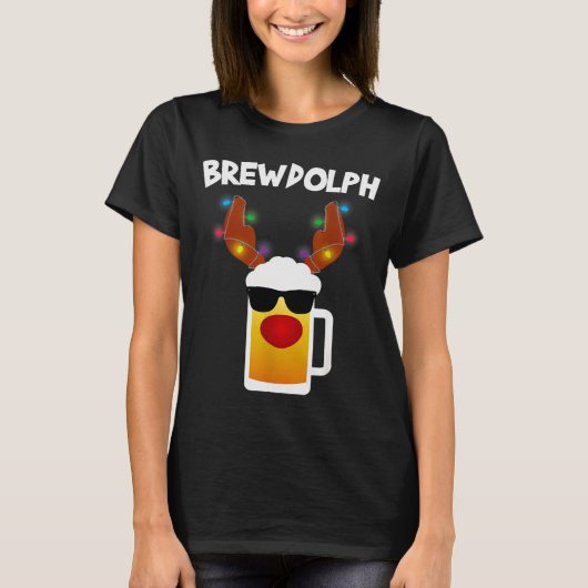 Reindeer Beer Rudolph Brewdolph Funny Christmas Tシャツ (正面)