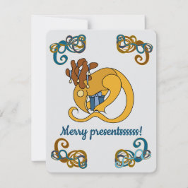 Reindeer bird with bells and presents Christmas サンキューカード