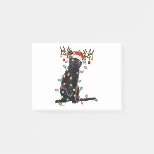 Reindeer Black Cat Christmas Lights Funny Cat Love ポストイット (正面)