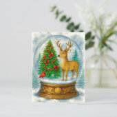 Reindeer Cardinal Christmas Snow Globe Postcard シーズンポストカード (スタンド正面)