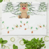Reindeer Christmas Holiday Lights Winter Trees  キッチンタオル (折り畳み)