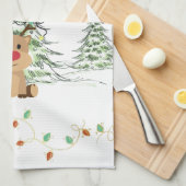 Reindeer Christmas Holiday Lights Winter Trees  キッチンタオル (四つ折り)