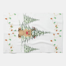 Reindeer Christmas Holiday Lights Winter Trees  キッチンタオル