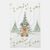 Reindeer Christmas Holiday Lights Winter Trees  キッチンタオル (縦)
