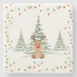 Reindeer Christmas Holiday Lights Winter Trees  ストーンコースター