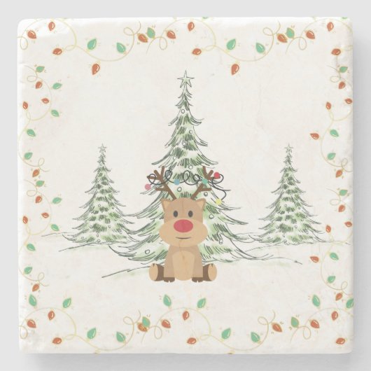 Reindeer Christmas Holiday Lights Winter Trees  ストーンコースター (正面)