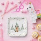 Reindeer Christmas Holiday Lights Winter Trees ペーパープレート (パーティー)