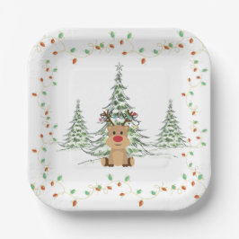 Reindeer Christmas Holiday Lights Winter Trees  ペーパープレート