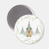 Reindeer Christmas Holiday Lights Winter Trees  マグネット (正面/裏面)