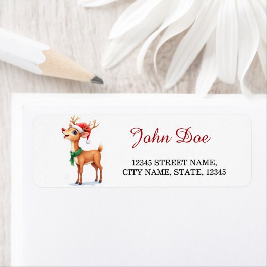 Reindeer Christmas Return Address Labels ラベル (インサイチュ)