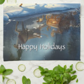 Reindeer Christmas Sleigh Holiday キッチンタオル (折り畳み)