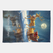 Reindeer Christmas Sleigh Holiday キッチンタオル (横)