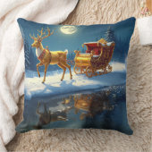 Reindeer Christmas Sleigh Holiday クッション (ブランケット)
