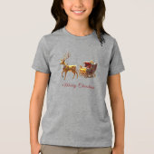 Reindeer Christmas Sleigh Holiday トライブレンドTシャツ (正面)
