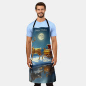 Reindeer Christmas Sleigh Holiday Apron エプロン (着用した状態)