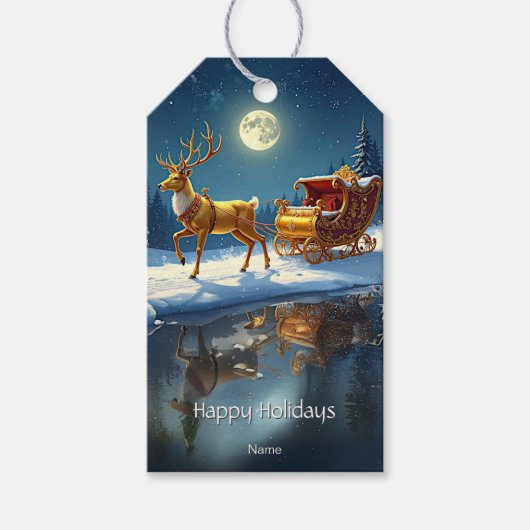Reindeer Christmas Sleigh Holiday Gift Tag ギフトタグ (正面)