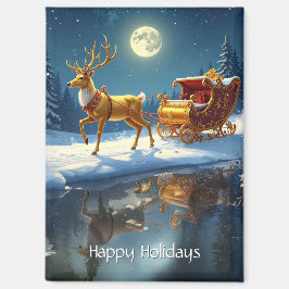 Reindeer Christmas Sleigh Holiday Magnet マグネット